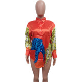 Womens Colorblock Leopard Print Button-Up Shirt Dress