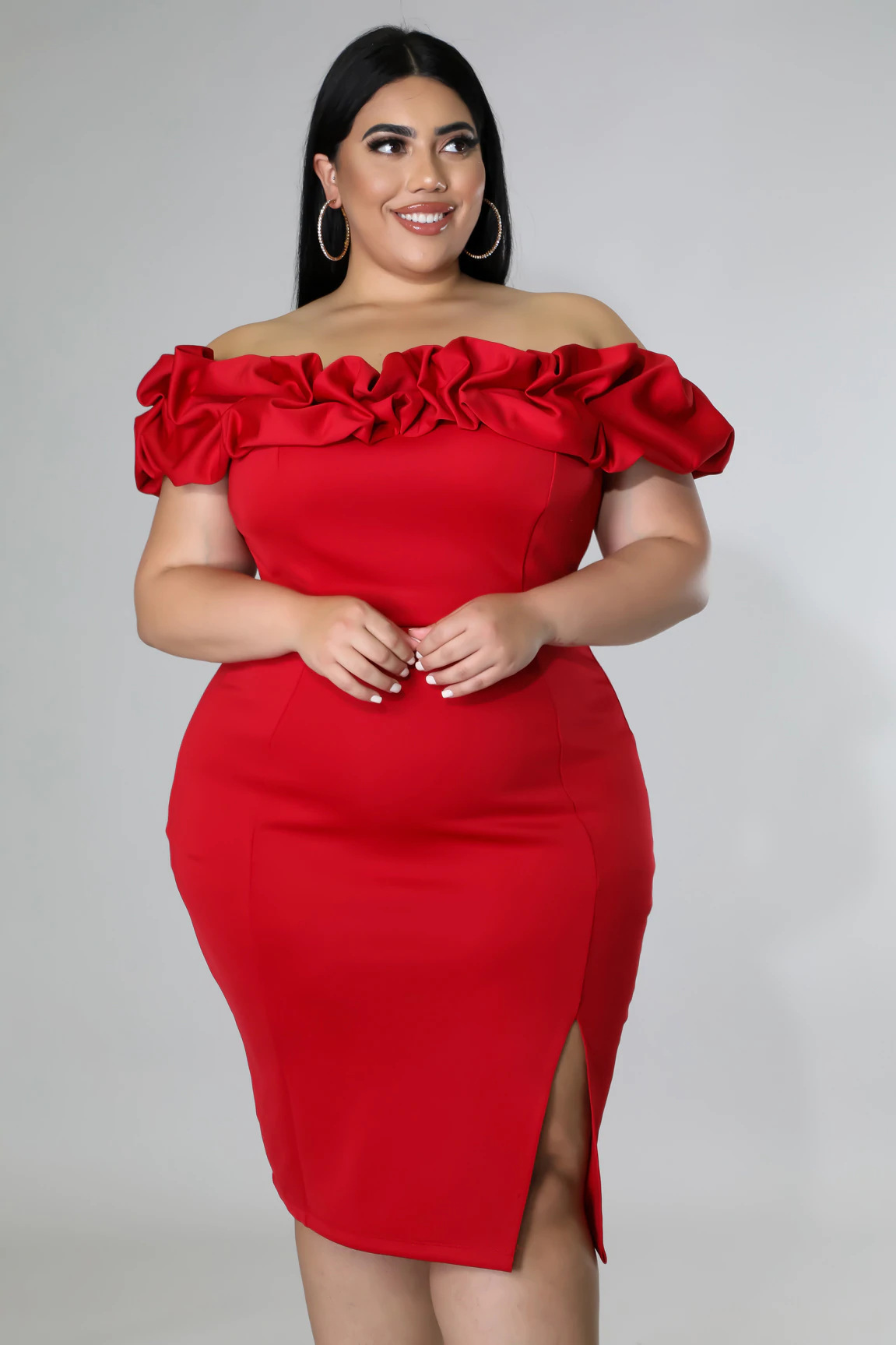 2020 Plus Size Red Off Shoulder Cocktail Party Dress With 3D