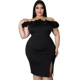 Plus Size Fashion Party Gathering Off Shoulder Dress Chic Career Solid Dress