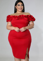 Plus Size Fashion Party Gathering Off-Shoulder-Kleid Chic Career Solid Dress