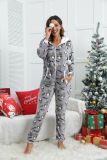 Ladies Christmas Fawn Snowflake Flannel Hooded Onesie Pajamas Loungewear