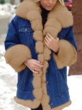 Ladies Fur Denim Long Sleeve Coat