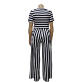 Ladies Summer Plus Size Fashion Stripe Print Casual Set