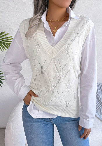 Suéter de tricô outono e inverno street style oco losango decote em V tricô roupas femininas
