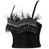 Latin Dance Wrapped Chest Bright Diamond Female Adult Performance Costume Stage Corset Sexy Feather Camisole