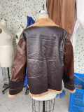 Fall/Winter Brown Turndown Collar Zippered Scoop Pockets Zippered Fit Youth Casual Jacket