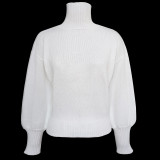 Women'S Fall Winter Solid Color Puff Sleeve High Neck Fashionable Casual Sweater