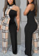 Women Sexy Round Neck One Sleeve Patchwork Jumpsuit