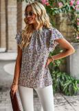 Spring Summer Women'S Loose Casual Top Floral Round Neck Shirt