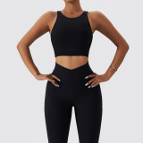 Long-Sleeved Yoga Suit Ribbed Hollow Out Quick-Drying Fitness Suit Tight Fitting Running Sports Two Piece Pants Set For Women