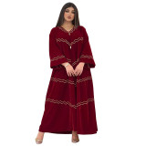 Muslim Abaya Women'S Autumn And Winter Embroidery Gold Velvet Maxi Dress