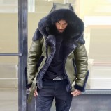Winter Men'S Pu Leather Wool One-Piece Short Coat Hooded Men'S Jacket