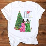 Christmas Holiday Party T-Shirt Women'S Merry Christmas Print Short Sleeve White Casual Top