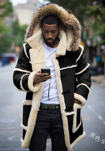 Мужская повседневная облегающая зимняя куртка с капюшоном и отложным воротником с боковым карманом в стиле пэчворк