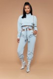 Women'S Fashion Sexy Solid Color High Collar Tie Hollow Top Blouson Trousers Two-Piece Set