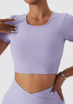Camiseta deportiva de manga corta con recorte acanalado para correr, ropa de Yoga, camiseta de manga corta de secado rápido de alta intensidad