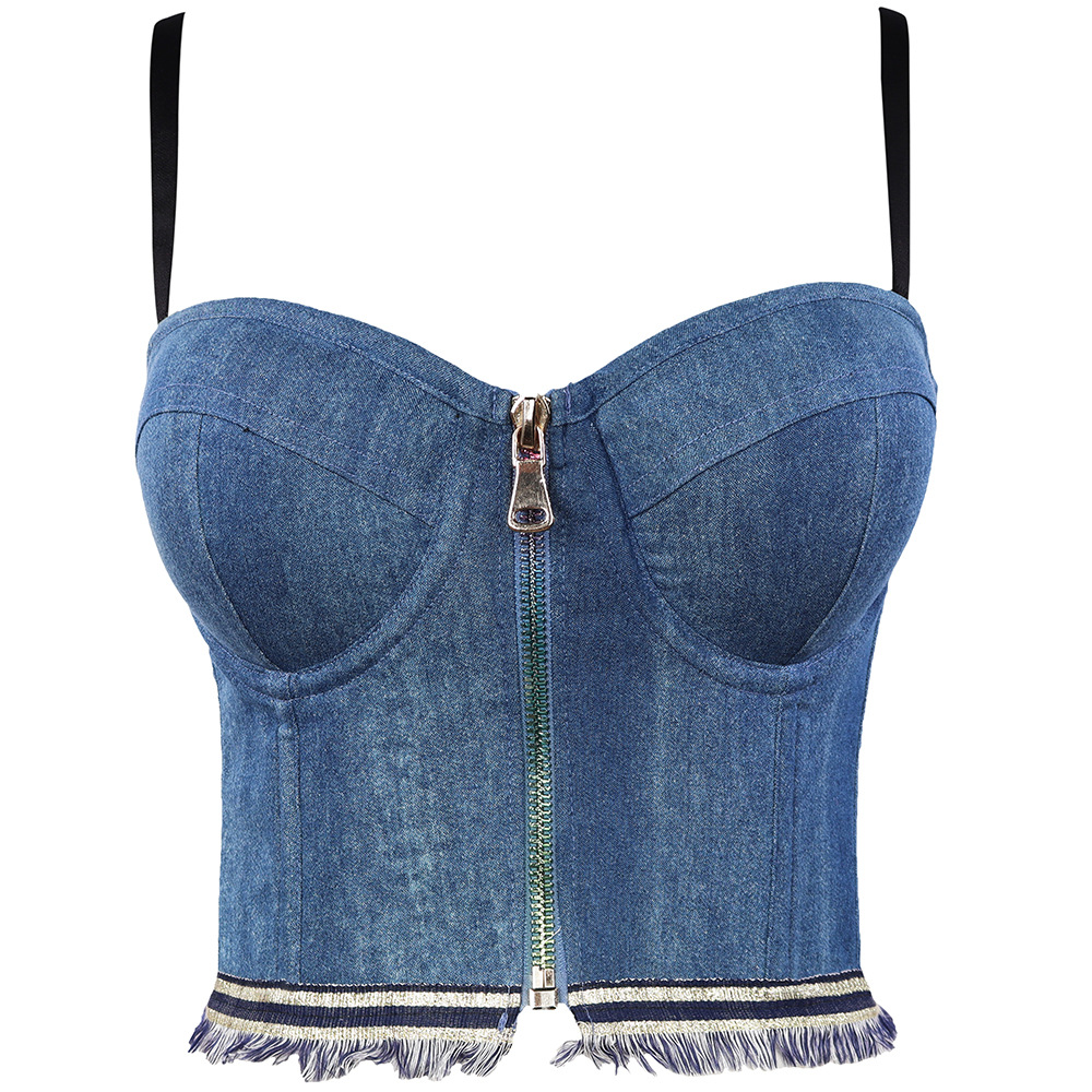Street Outdoor Wear Suspenders Low Back Stretch Denim Zip Camisole Sexy  Shapewear - The Little Connection