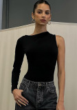 Women Fall Solid Casual Round Neck One Shoulder Long Sleeve Backless Bodysuit