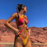 Women Gradient Lace Up Sexy One Piece Bikini Swimwear