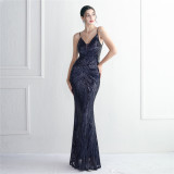 Plus SizeWomenElegant Sequin Backless Fishtail Dress Evening Dress