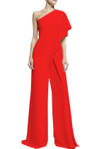 Spring Summer Women's Casual Sexy One Shoulder Wide Leg Jumpsuit