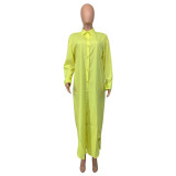 Women Spring Green Formal Turn-down Collar Full Sleeves Solid X-Long Blouse