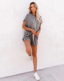 Women's Short Sleeve Loose Top Casual Shorts Two-Piece Set
