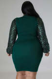 Women's Clothing Sexy Solid Color Sequin Puff Sleeve Plus Size Woman Dress