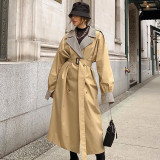 Autumn Fashion Women's French Patchwork Double Breasted Trench Coat Women's Career Long Coat