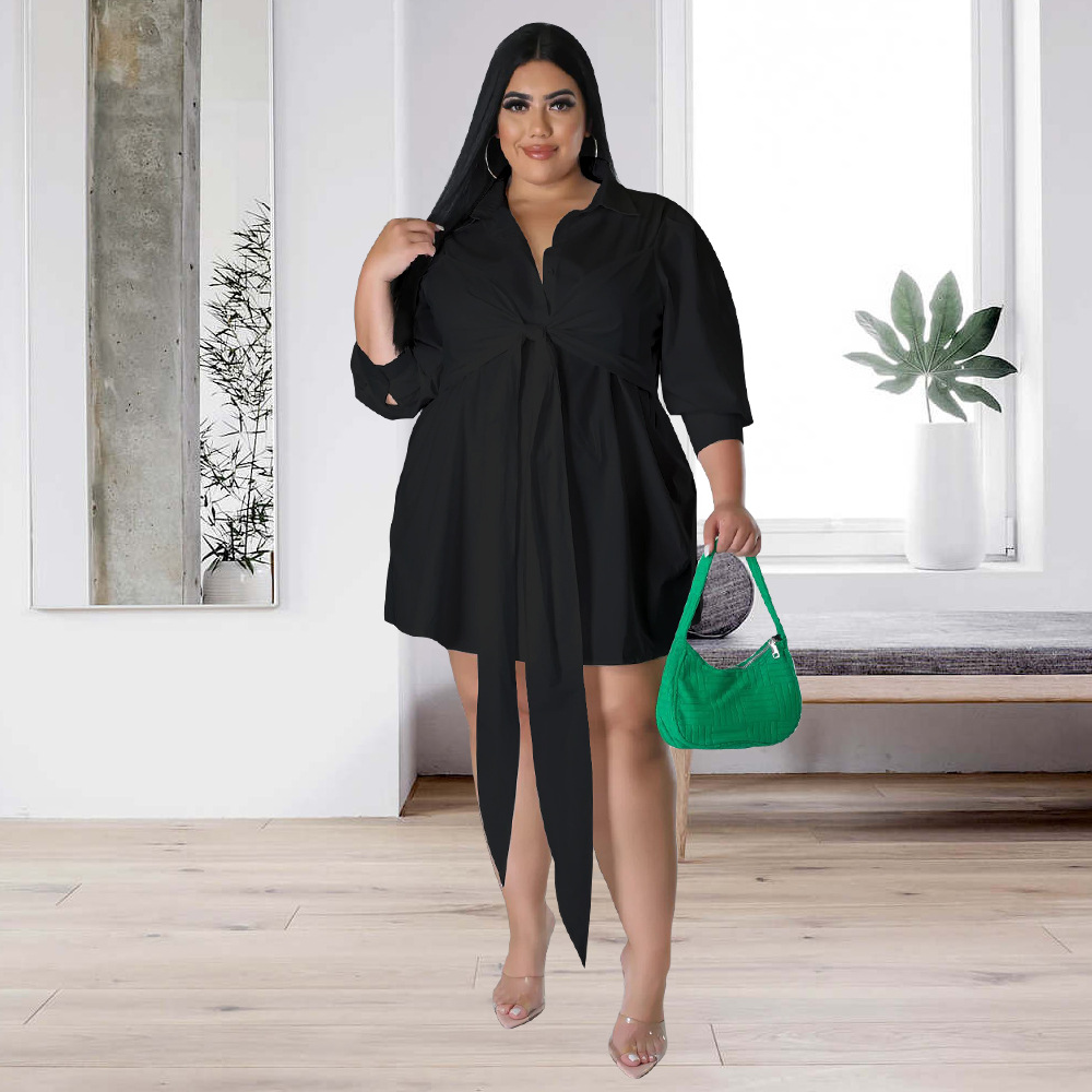 Plus Size Women Sexy Solid Tie Long Sleeve Shirt Dress - The Little  Connection