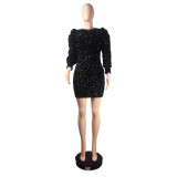 Fashion Bodycon Sequin Winter Club Party Long Sleeve Dress