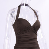 Neckholder-Kleid Sexy, plissiertes, eng anliegendes, figurbetontes Kleid mit niedrigem Rücken