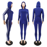 Women Winter Sports Long Sleeve Top with Hood and Pant Two Piece Set