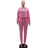Women Solid Hoodies and Stacked Pant Sports Two Piece Set