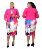 Plus Size African Women Print Dress And Coat Two Piece
