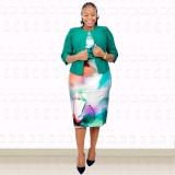 Plus Size Afrikaanse Vrouwen Print Jurk En Jas Tweedelig