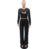 Womens Cutout Long Sleeve Top and Pant Two Piece Set