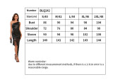 Women One Shoulder Sequin Slash Shoulder Fringe Bodycon Dress