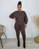 Womens Winter Solid Casual Long Sleeve Top and Pant Two Piece Set