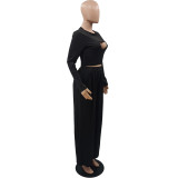 Womens Cutout Long Sleeve Top and Pant Two Piece Set