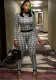 Women Printed Contrast Long Sleeve Round Neck Jumpsuit
