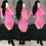 Women Sexy Ruched Backless Dress