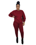 Womens Winter Solid Casual Long Sleeve Top and Pant Two Piece Set