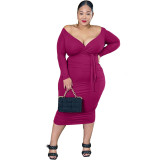 Plus Size Women V-Neck Bodycon Dress
