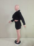 Frauen Sexy Fleece-BH-Jacke, figurbetonter Rock, dreiteilig