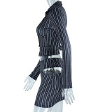 Camisa corta sexy de manga larga con estampado de rayas para mujer y minifalda recortada de dos piezas