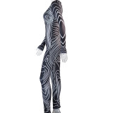 Jumpsuit met lange mouwen, ronde hals en onregelmatige print voor dames