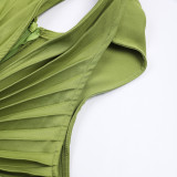 Women Pleated Halter Neck Slip-On Sleeveless Dress