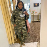 Women Printed Camo Long Sleeve Top and Pant Two Piece Set