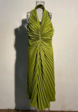 Женское плиссированное платье без рукавов с вырезом на шее без рукавов